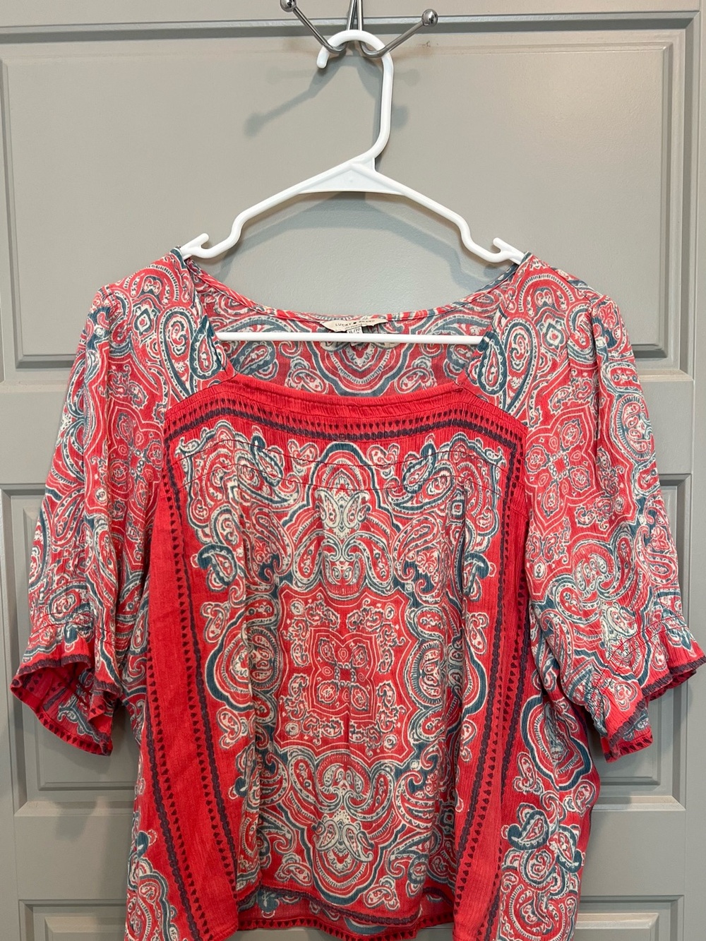 Lucky Brand Paisley Square-Front Boho Top